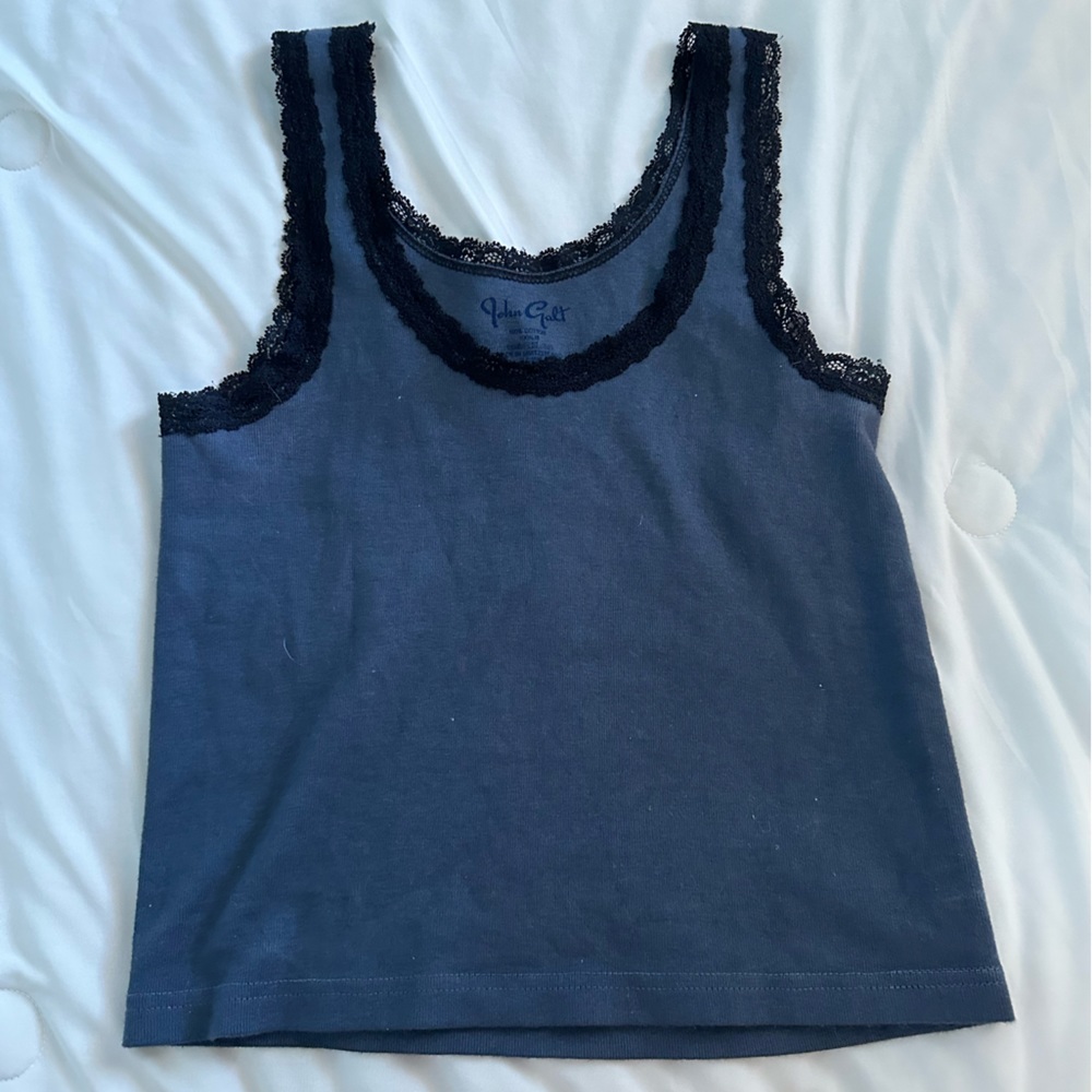 Navy blue tank top with black outline lacing